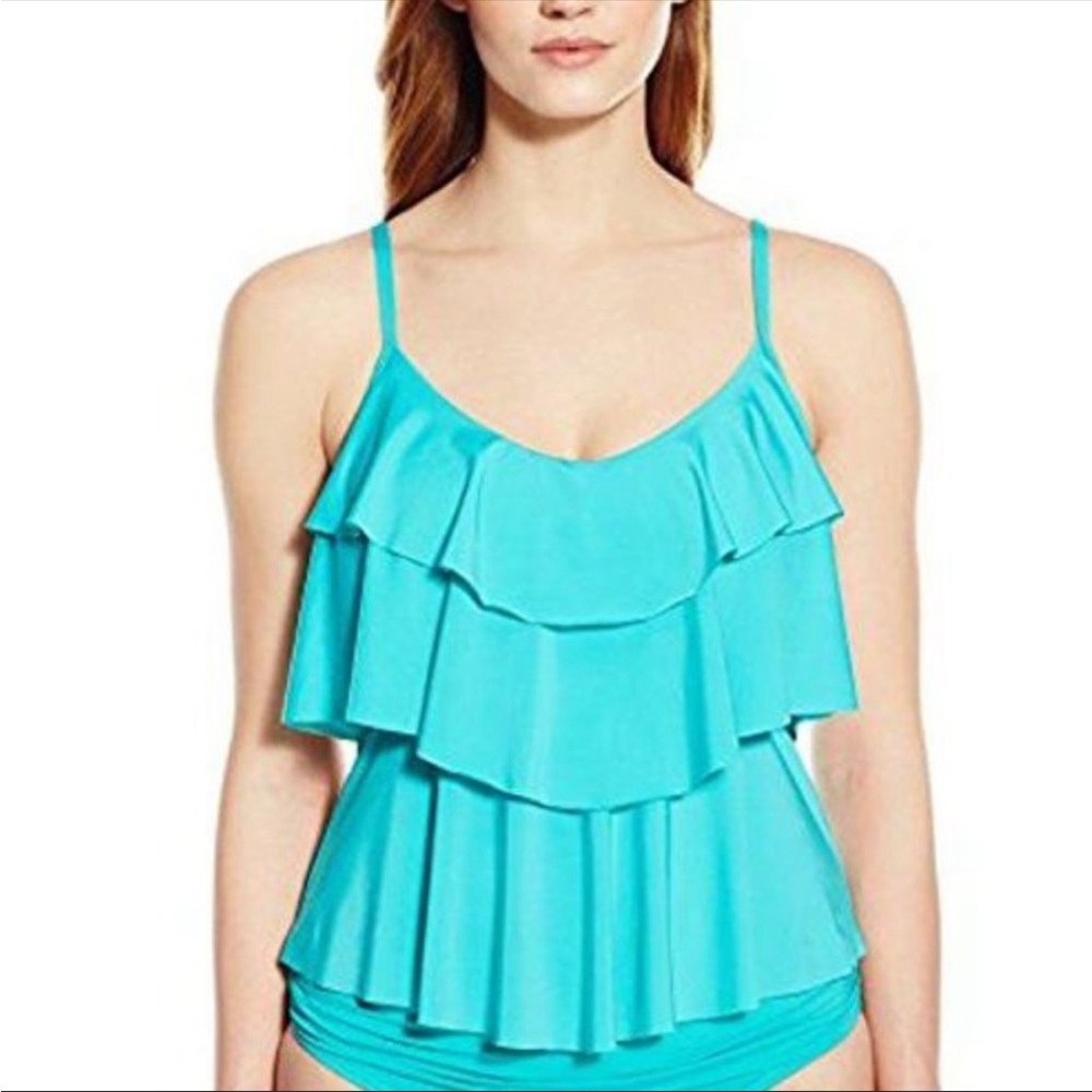 Kenneth Cole Reaction Ruffle Shuffle Tankini | Teal | Small